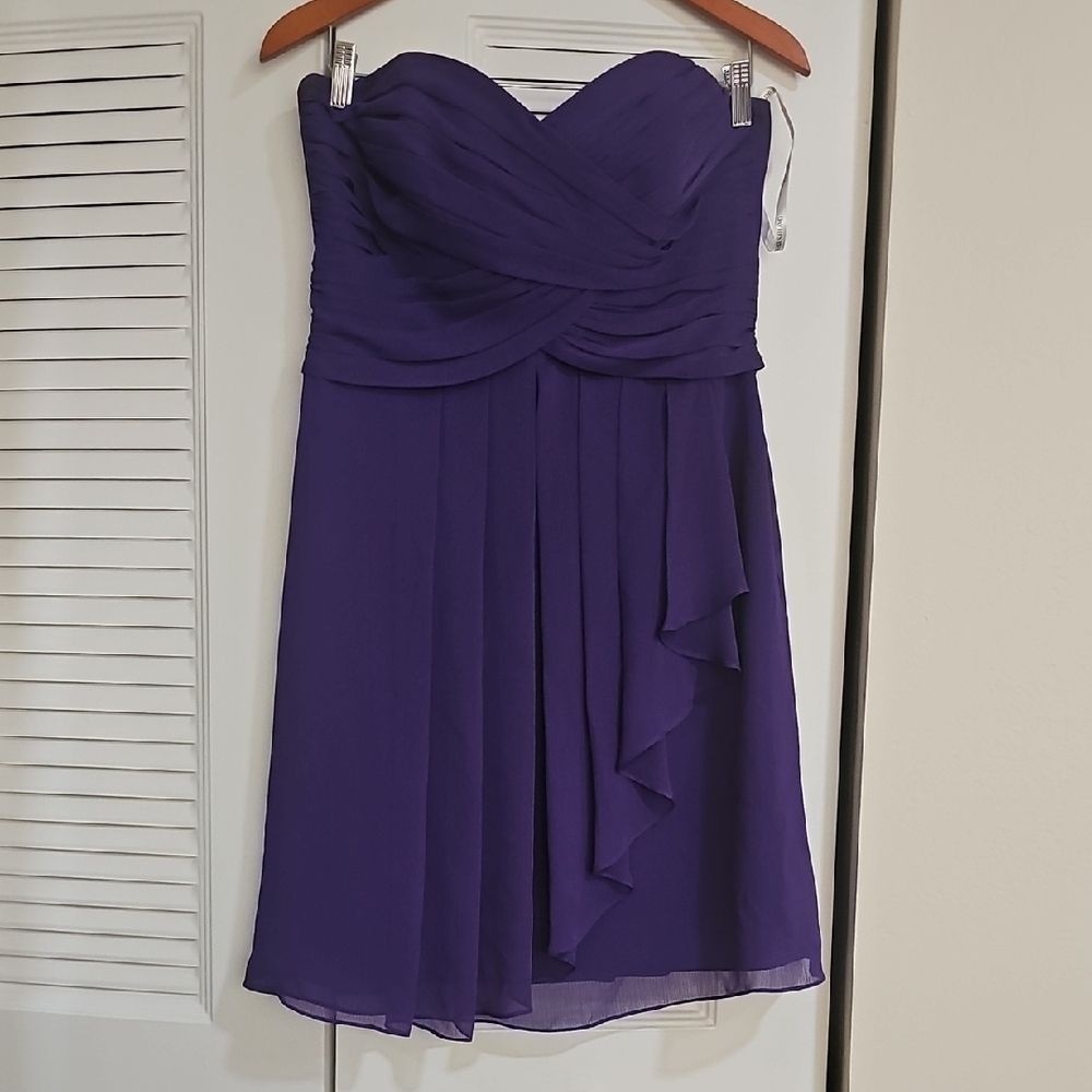 David's Bridal Strapless Dress in Rich Purple